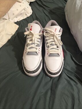 Jordan Retro 3 White Gray Red Men's Sneakers